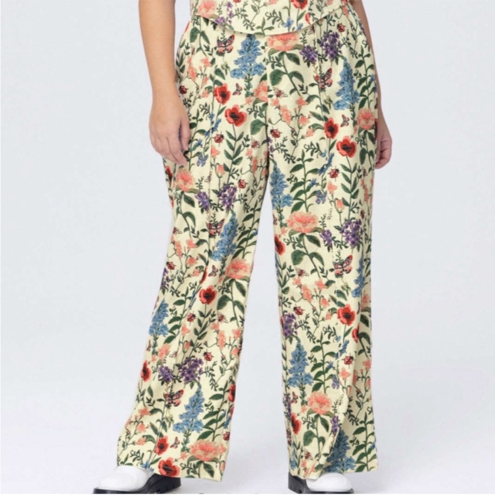 CIDER Cream Corduroy Wide Leg Pants w Spring Flowers, Butterflies & Ladybugs L - Picture 13 of 13